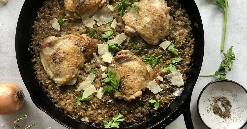 One-Pan Cacio e Pepe Chicken and Rice